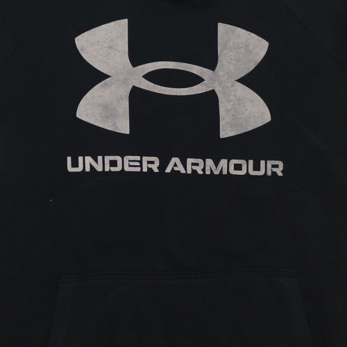 Under Armour Boys Black Pullover Hoodie Small Loose Fit Graphic Print