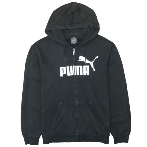 Puma Men's Black Full Zip Hoodie L Sports Logo Sweatshirt