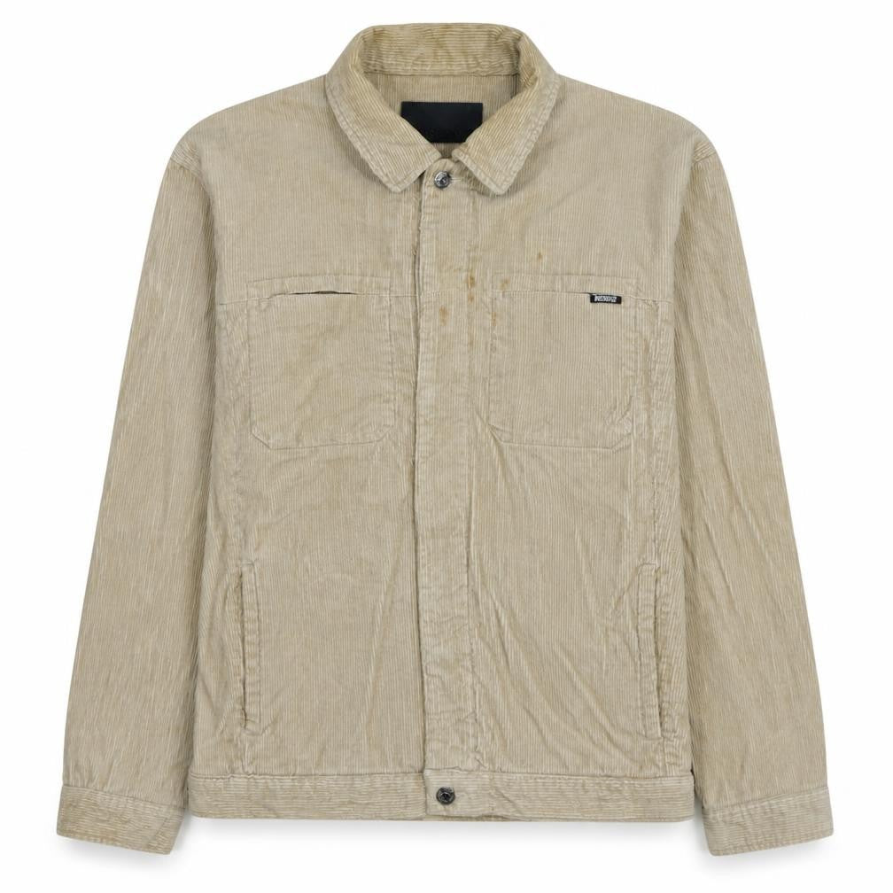Front view of Denim Co Men's Beige Corduroy Jacket L Casual Classic