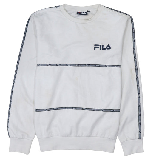 Fila Men's White Crew Neck Logo Tape Sweatshirt M