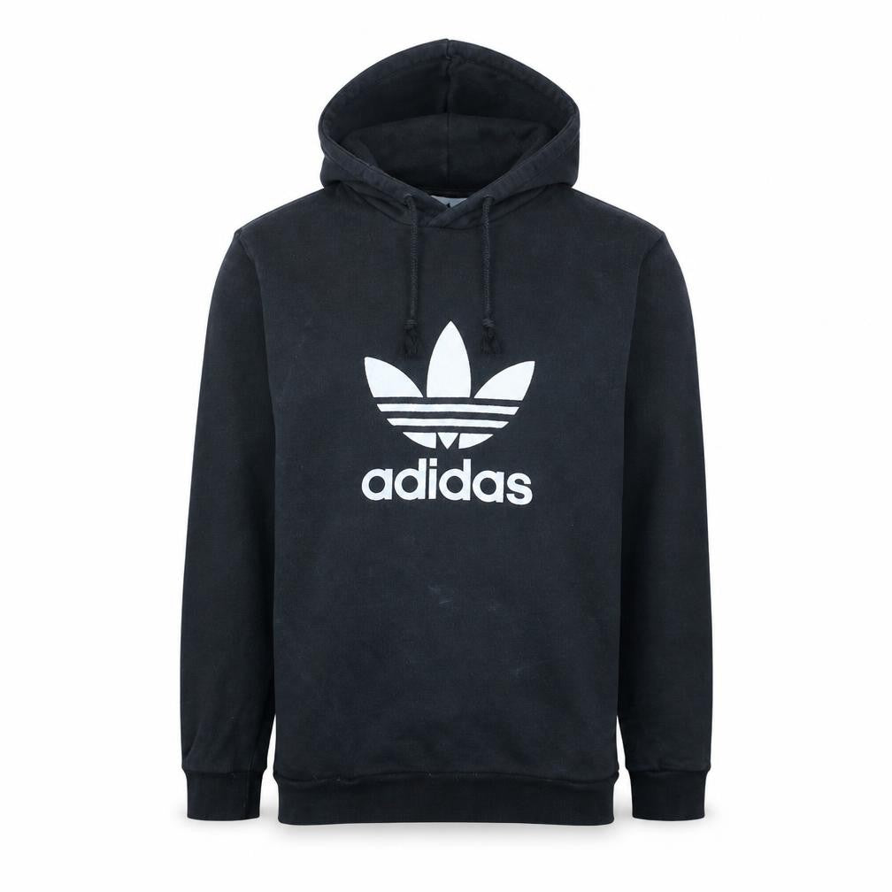 Front view of adidas Men’s Black Pullover Hoodie S Trefoil Graphic Fleece