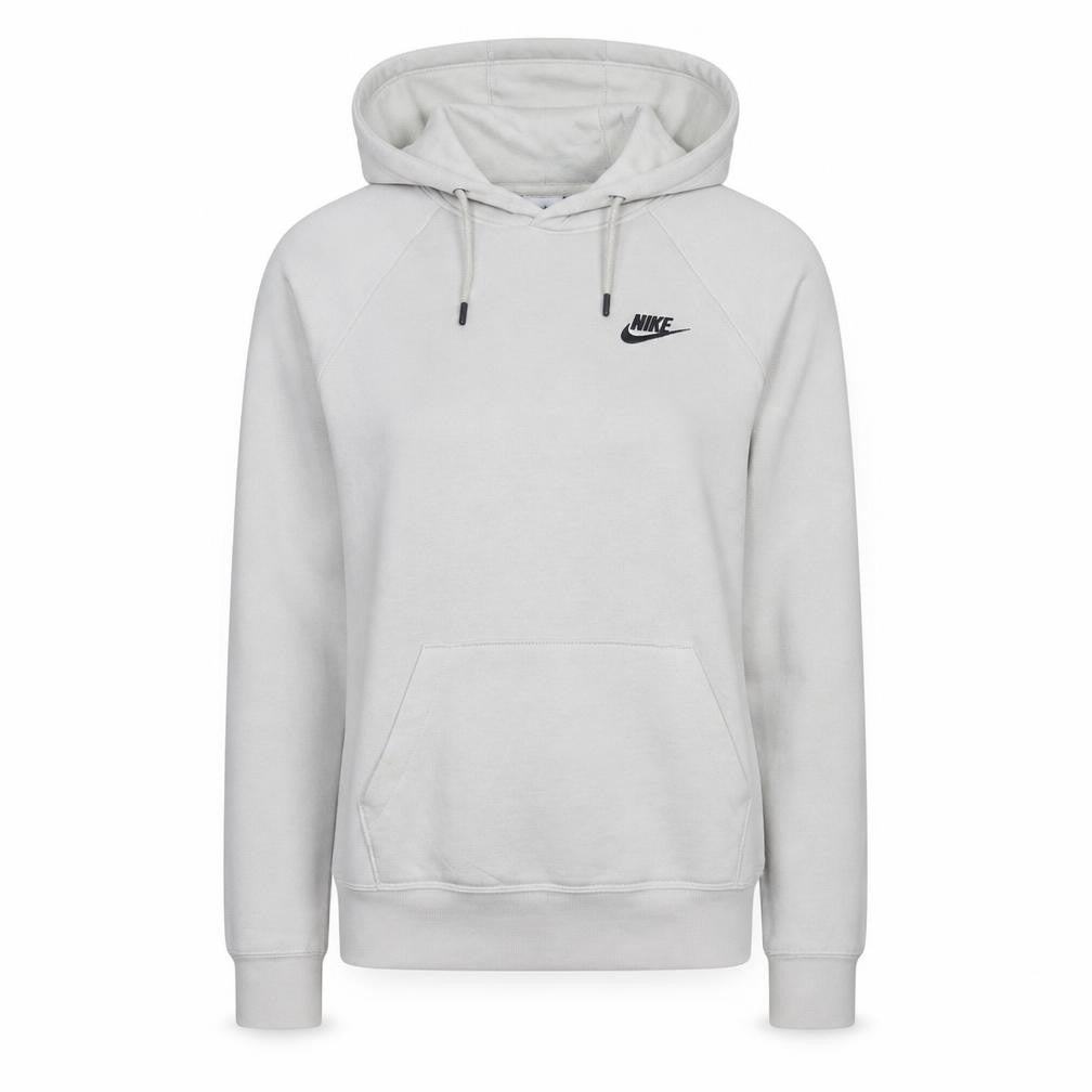 Front view of Nike women’s beige xs pullover hoodie cotton blend logo sweatshirt