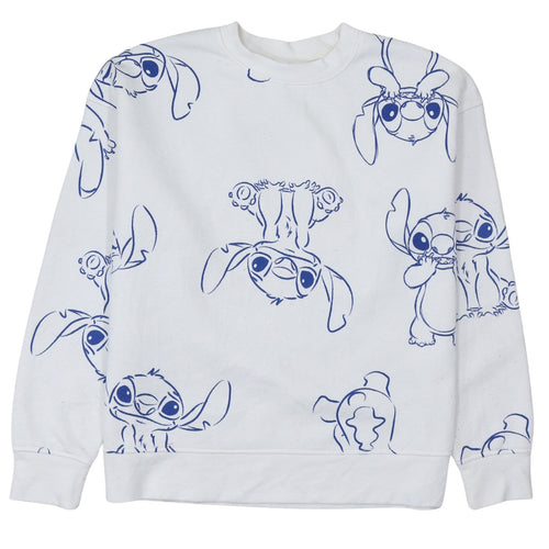 Disney Women White Stitch Print Pullover Sweatshirt Size S