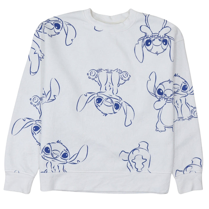 Disney Women White Stitch Print Pullover Sweatshirt Size S
