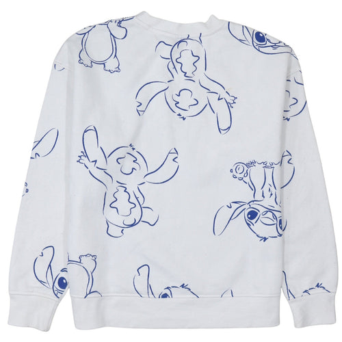 Disney Women White Stitch Print Pullover Sweatshirt Size S