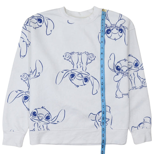 Disney Women White Stitch Print Pullover Sweatshirt Size S