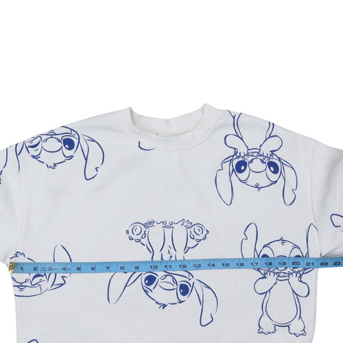 Disney Women White Stitch Print Pullover Sweatshirt Size S