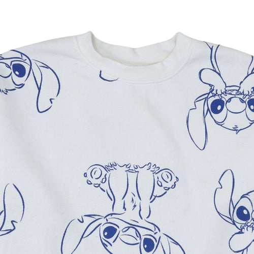 Disney Women White Stitch Print Pullover Sweatshirt Size S