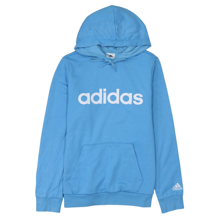 Adidas Women Blue Pullover Hoodie Logo Print Size 12-14