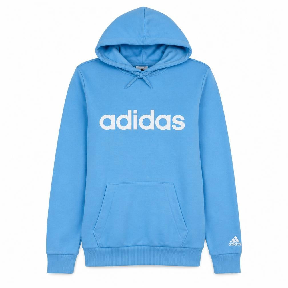 Front view of Adidas Women Blue Pullover Hoodie Logo Print, size 12-14
