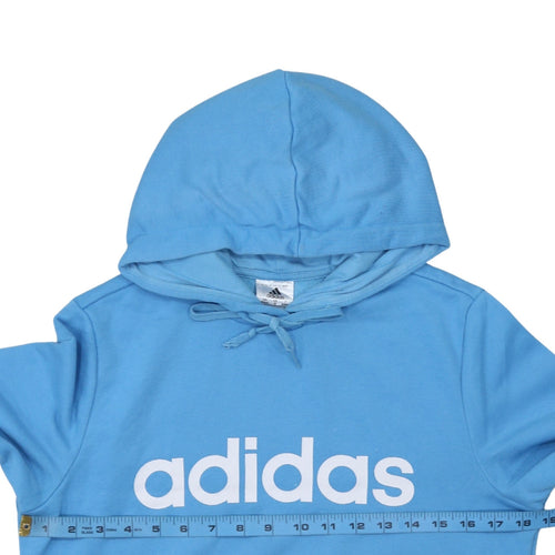 Adidas Women Blue Pullover Hoodie Logo Print Size 12-14