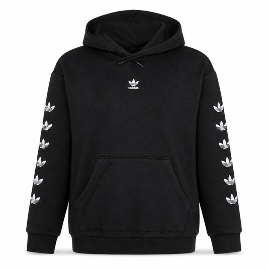 Front view of Adidas Women’s Black Pullover Hoodie, size UK 10, Logo Sleeve Casual