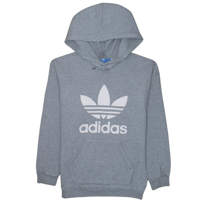 Adidas Womens Grey Trefoil Pullover Hoodie Size 10 Relaxed Fit