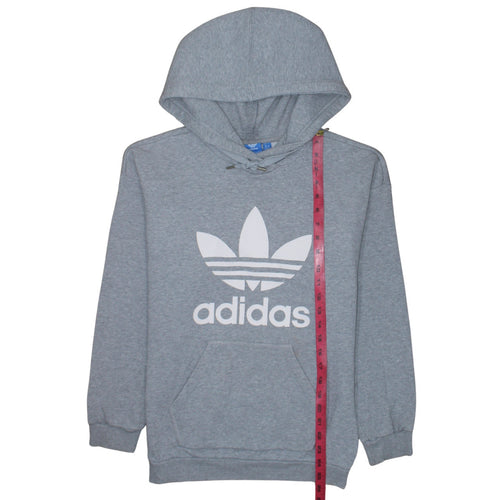 Adidas Womens Grey Trefoil Pullover Hoodie Size 10 Relaxed Fit