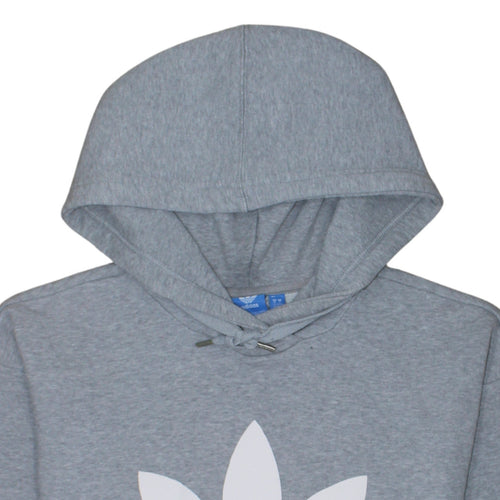 Adidas Womens Grey Trefoil Pullover Hoodie Size 10 Relaxed Fit