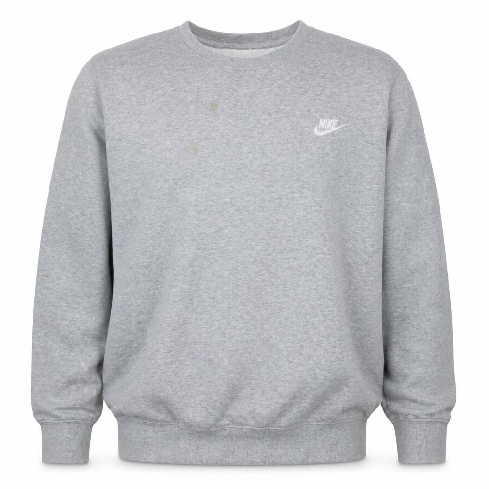 Front view of Nike Men's Grey Logo Crew Neck Pullover Sweatshirt, size L