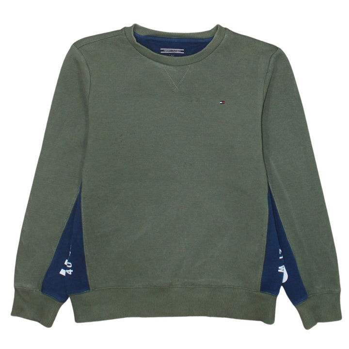 Tommy Hilfiger Boys Green & Navy Sweatshirt Size 152 Classic Crew Neck