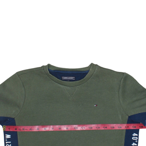 Tommy Hilfiger Boys Green & Navy Sweatshirt Size 152 Classic Crew Neck