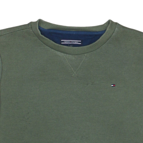 Tommy Hilfiger Boys Green & Navy Sweatshirt Size 152 Classic Crew Neck