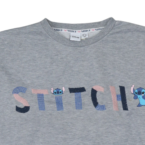 Disney Women Grey Stitch Sweatshirt Pullover Size M Lined Casual
