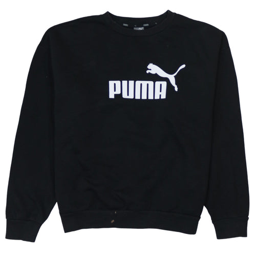 Puma Mens Black Logo Pullover Sweatshirt L Regular Fit Crew Neck