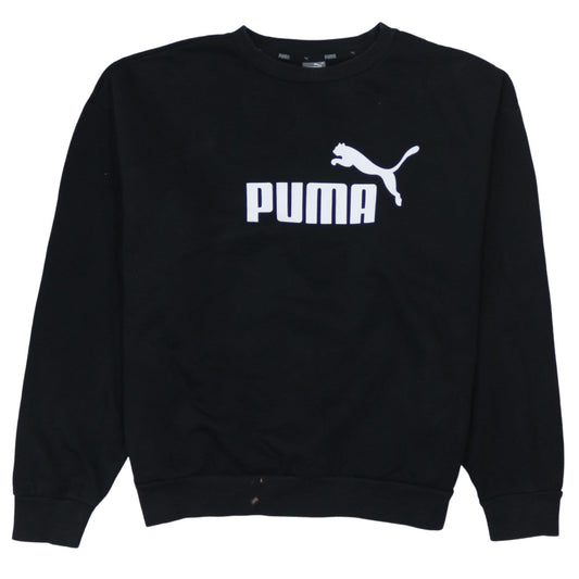 Puma Mens Black Logo Pullover Sweatshirt L Regular Fit Crew Neck