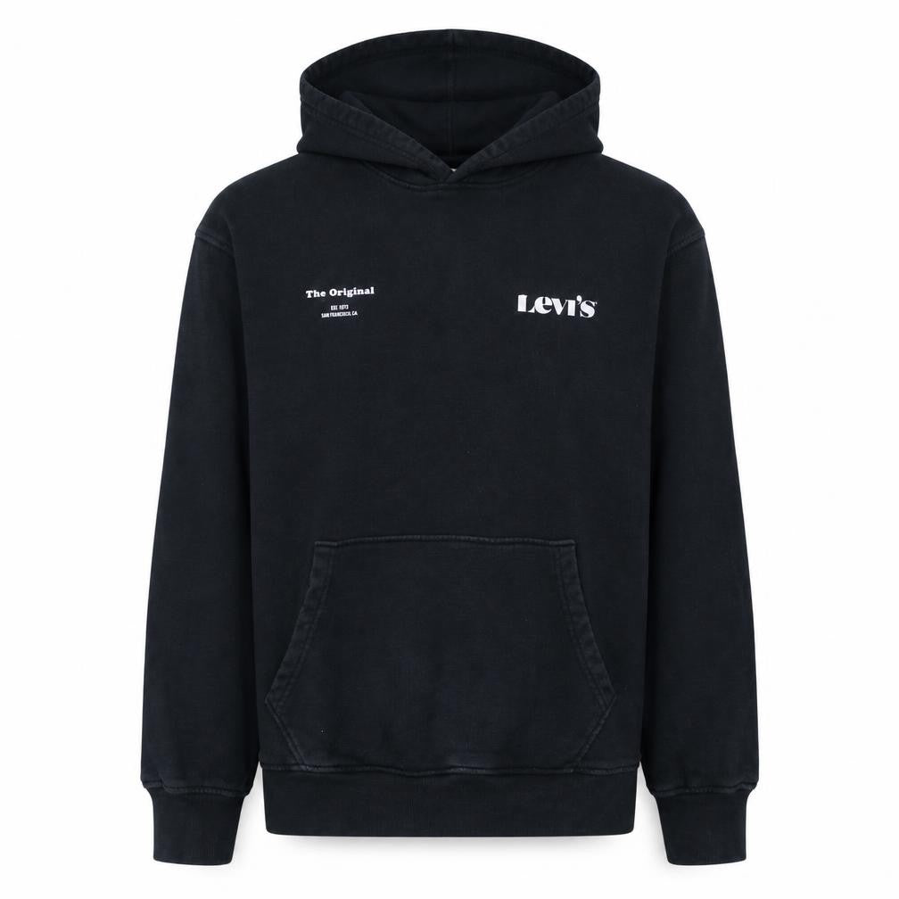 Front view of Levi's Men's Black Relaxed Fit Pullover Hoodie, size S