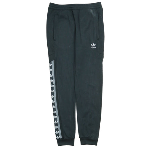 adidas Men Black Jogger Trousers M Logo Tapered Fleece Activewear