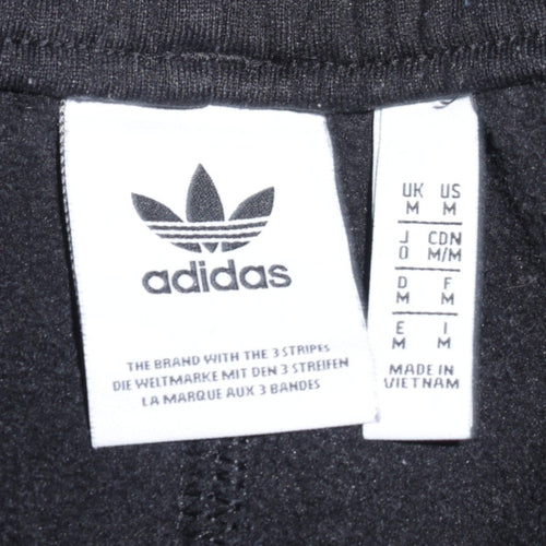 adidas Men Black Jogger Trousers M Logo Tapered Fleece Activewear