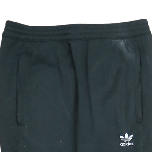 adidas Men Black Jogger Trousers M Logo Tapered Fleece Activewear