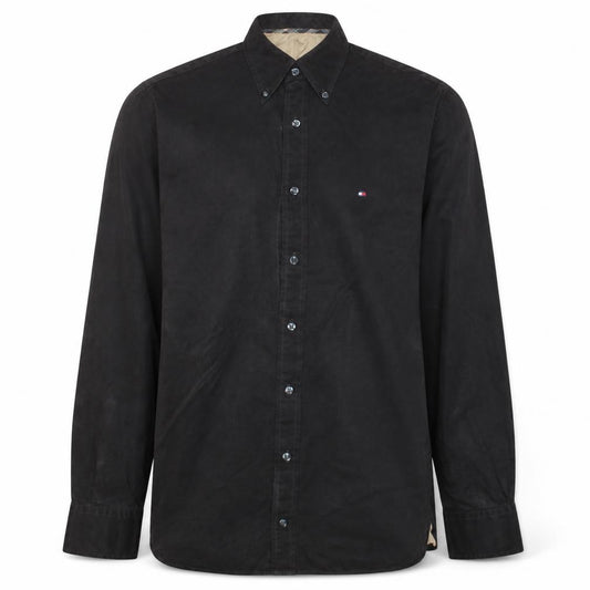 Front view of Tommy Hilfiger Men's Brown Corduroy Button-Down Shirt, size S