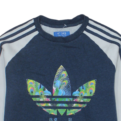 Adidas Womens Blue Sweatshirt Size 12 Crew Neck Long Sleeve Logo Print