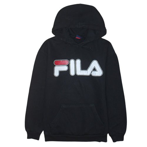 FILA Men's Black Pullover Hoodie Medium Logo Fleece Sweatshirt