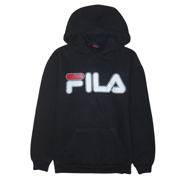 FILA Men's Black Pullover Hoodie Medium Logo Fleece Sweatshirt
