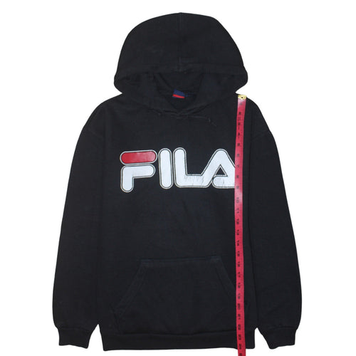 FILA Men's Black Pullover Hoodie Medium Logo Fleece Sweatshirt