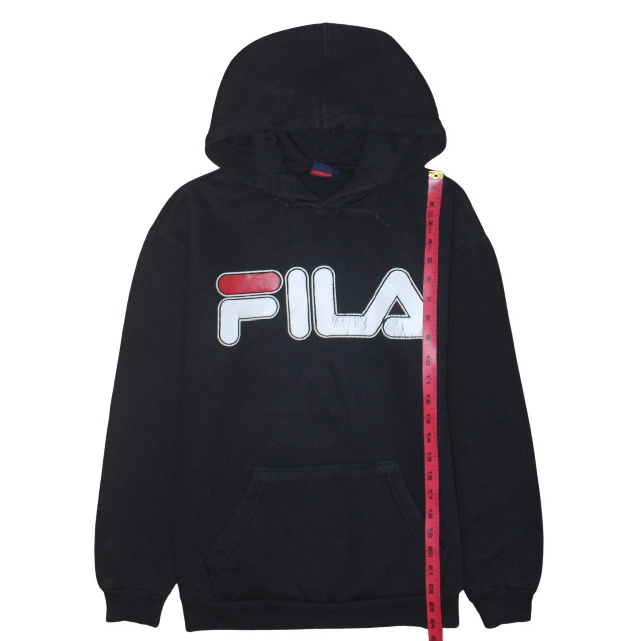 FILA Men's Black Pullover Hoodie Medium Logo Fleece Sweatshirt