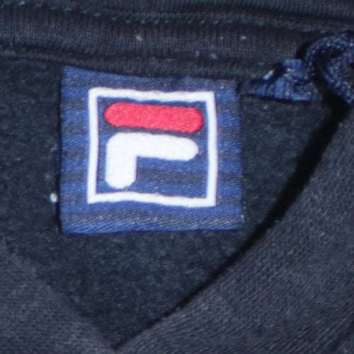FILA Men's Black Pullover Hoodie Medium Logo Fleece Sweatshirt