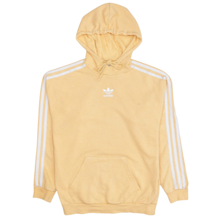 Adidas Womens Yellow Pullover Hoodie Size 4 UK with White Stripes