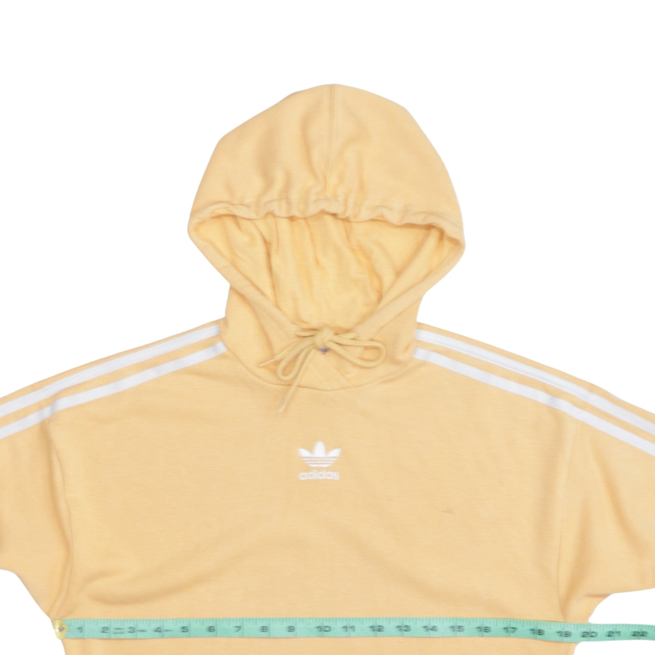 Adidas Womens Yellow Pullover Hoodie Size 4 UK with White Stripes