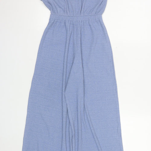 Zara Blue Knit Jumpsuit Teen Girls Size 10 Short Sleeve Wide Leg