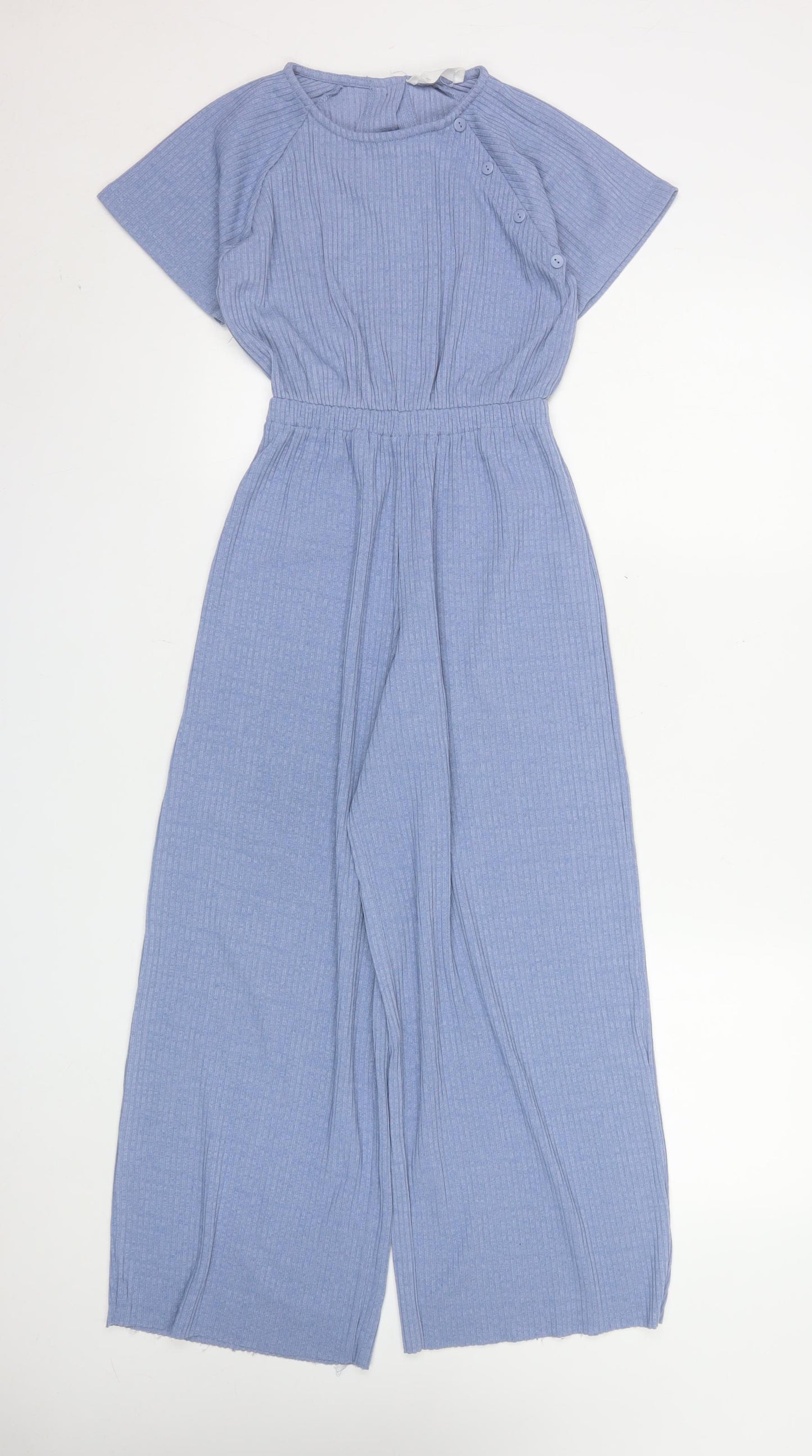 Zara Blue Knit Jumpsuit Teen Girls Size 10 Short Sleeve Wide Leg