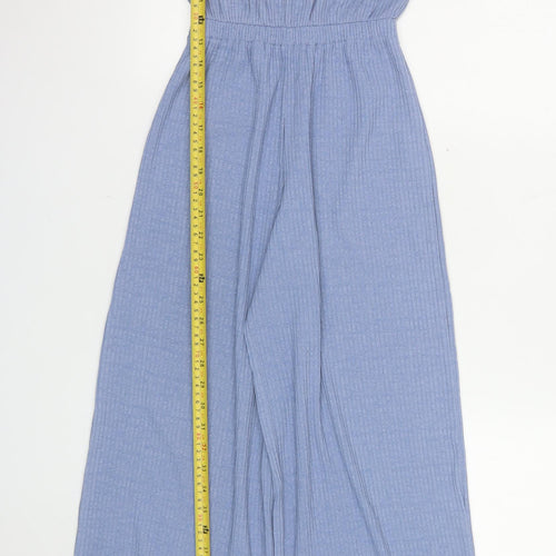 Zara Blue Knit Jumpsuit Teen Girls Size 10 Short Sleeve Wide Leg