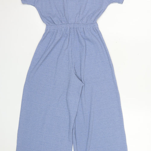 Zara Blue Knit Jumpsuit Teen Girls Size 10 Short Sleeve Wide Leg