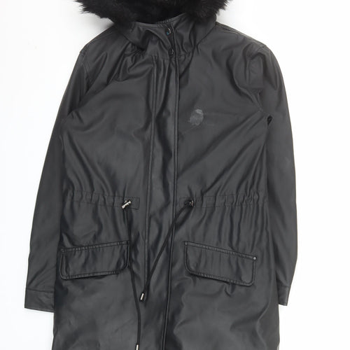 Matalan Women’s Black Faux Fur Hooded Parka Coat Size 10