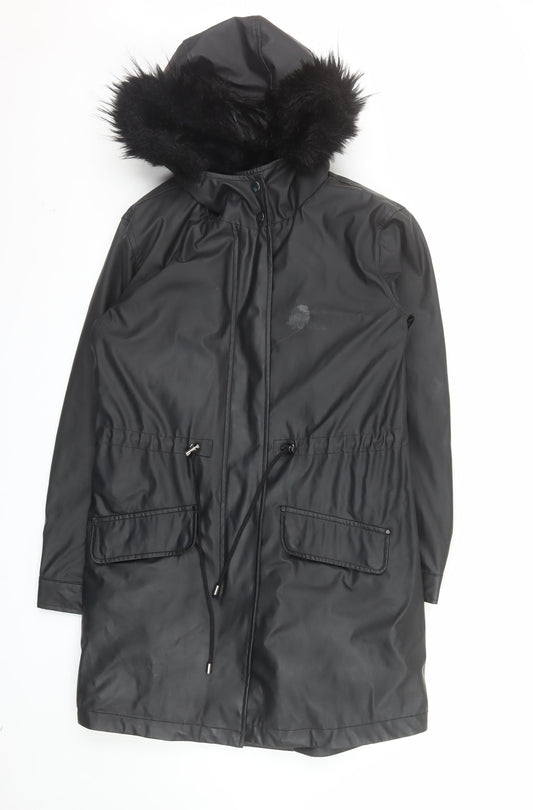 Matalan Women’s Black Faux Fur Hooded Parka Coat Size 10