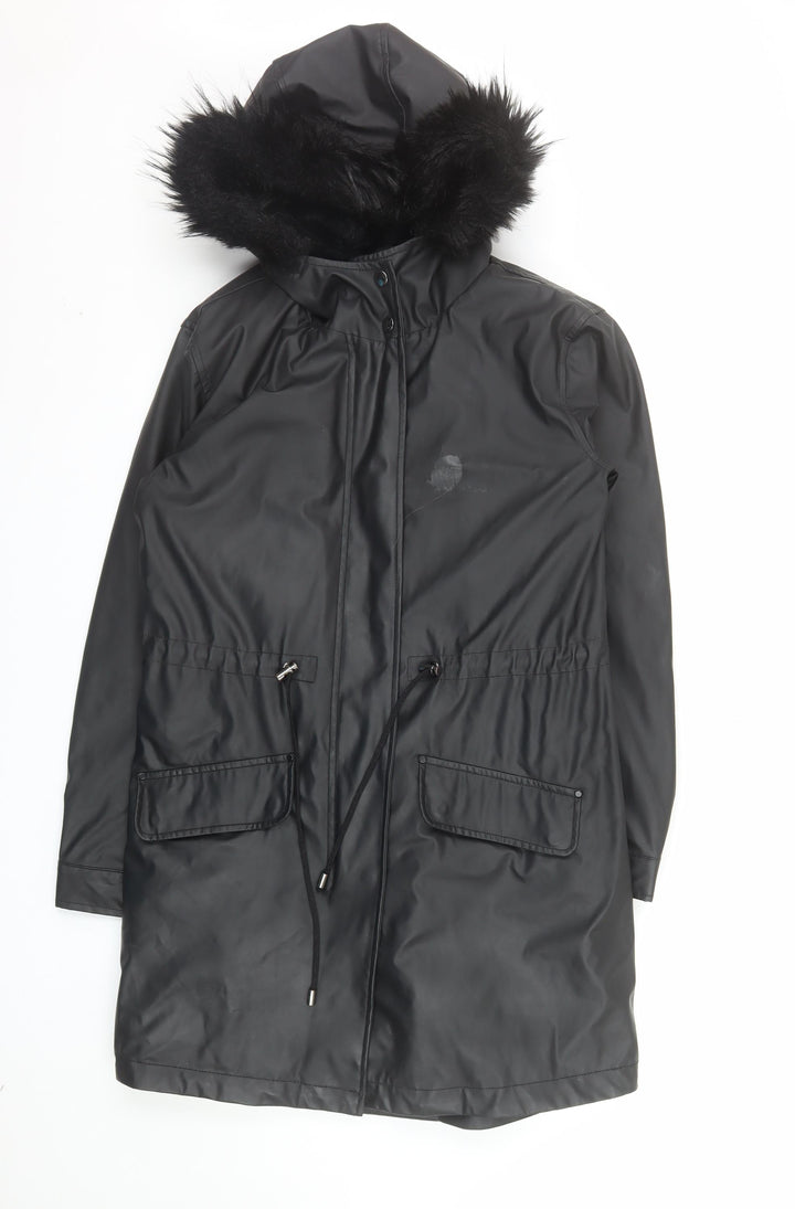 Matalan Women’s Black Faux Fur Hooded Parka Coat Size 10