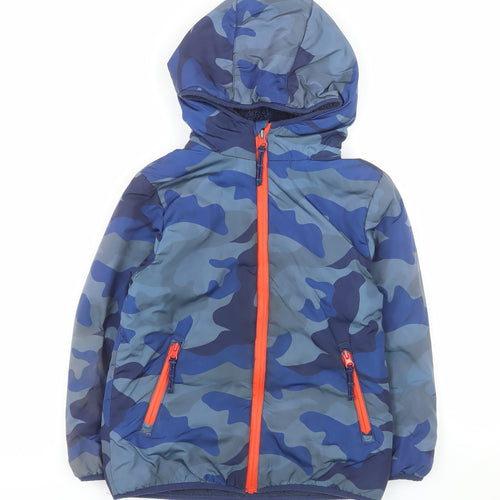 Mini Boden Boys Blue Camouflage Hooded Puffer Jacket 7-8 Years