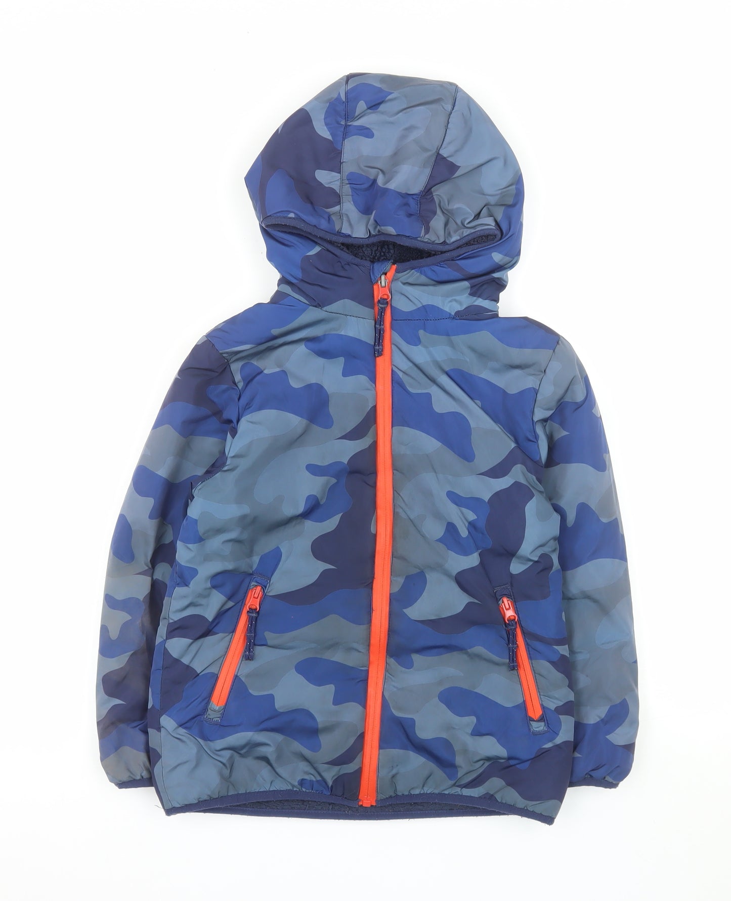 Mini Boden Boys Blue Camouflage Hooded Puffer Jacket 7-8 Years