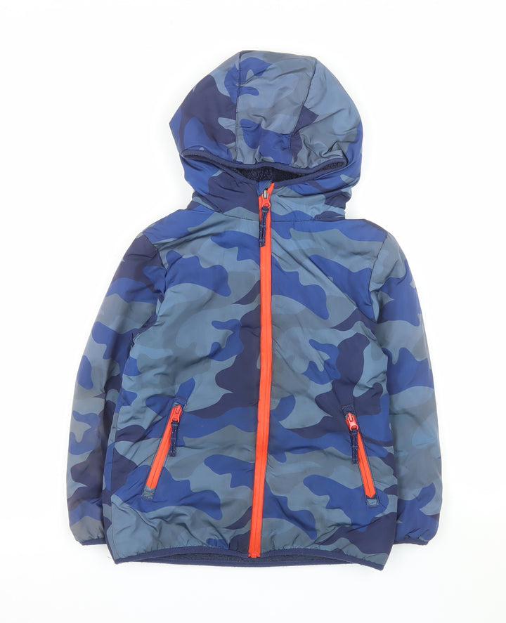 Mini Boden Boys Blue Camouflage Hooded Puffer Jacket 7-8 Years