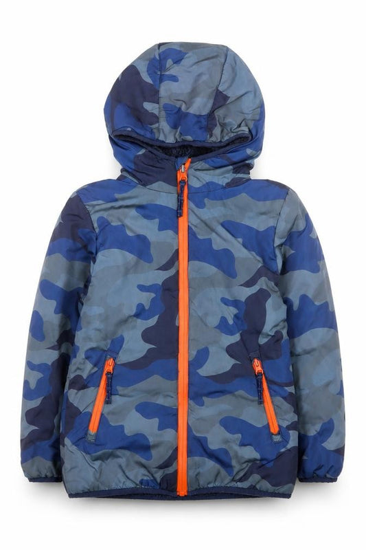Mini Boden Boys Blue Camouflage Hooded Puffer Jacket 7-8 Years